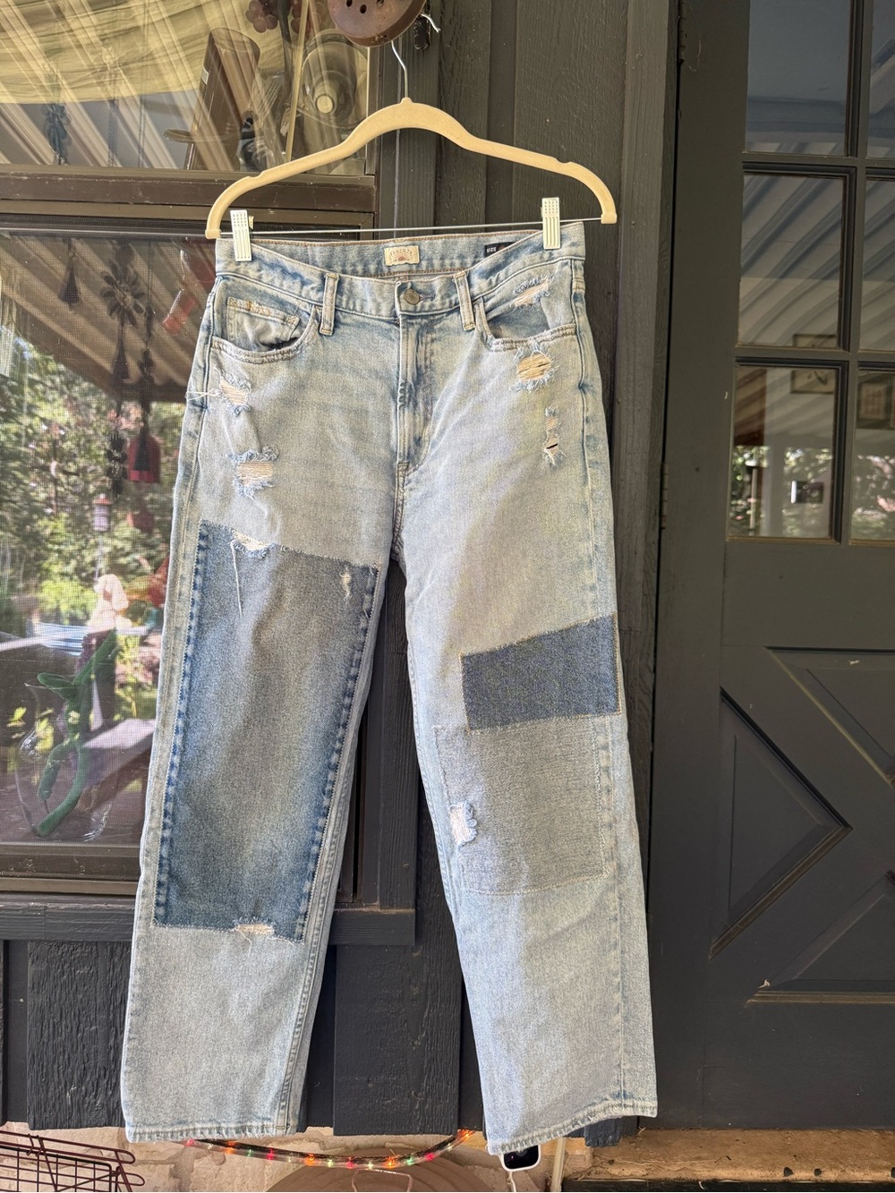 Faherty Light Blue Patchwork Distressed Boyfriend Jeans